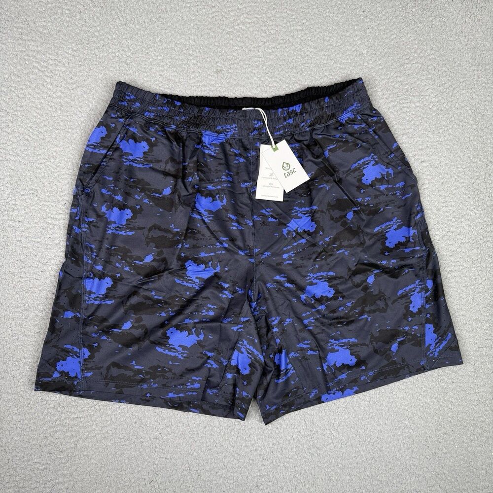 tasc Performance Weightless Shorts Mens XL Blue Black Camo 7" Athletic Gym NWT